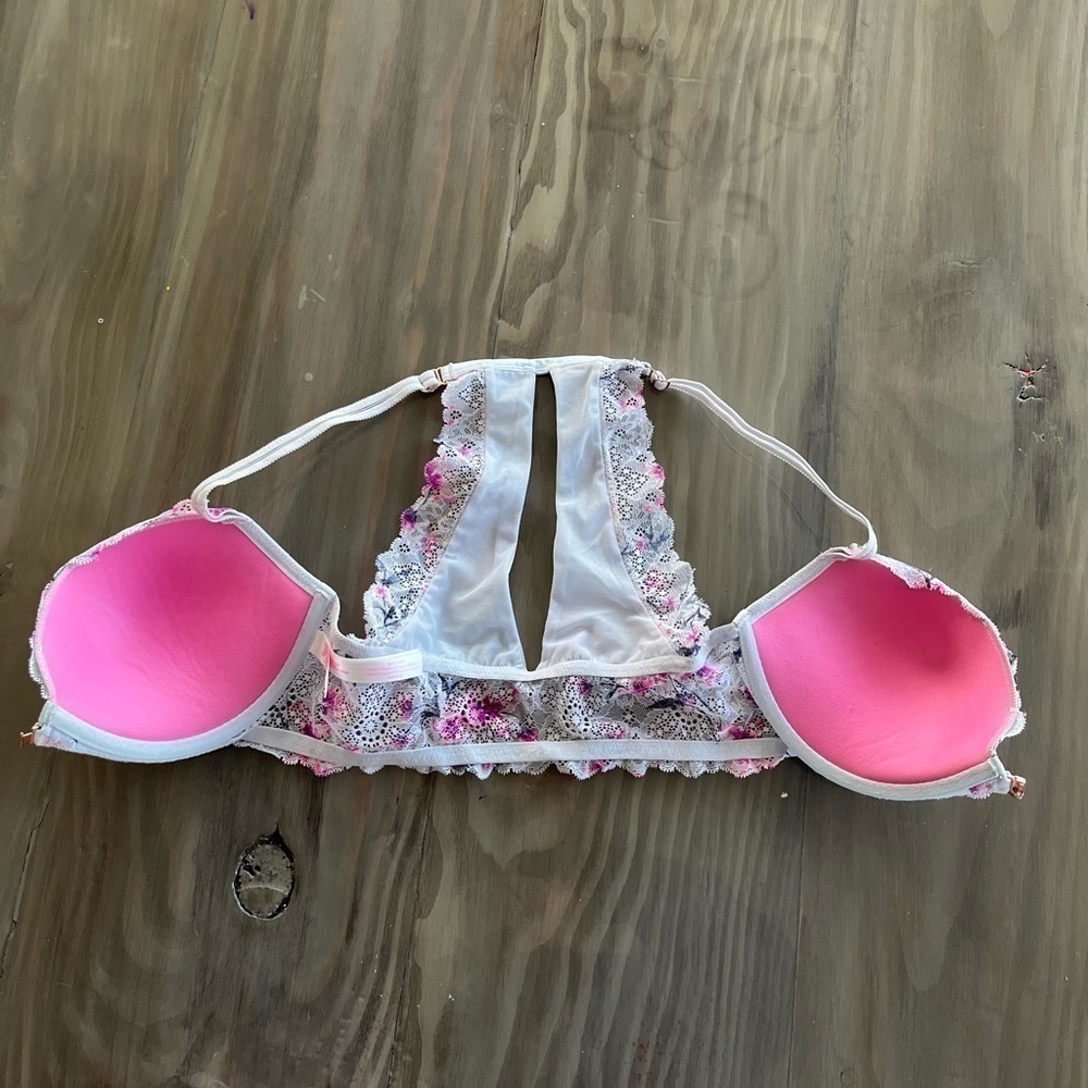 PINK by Victoria’s Secret Date Push-Up lace bra front closure floral lace 32DD - Picture 8 of 10